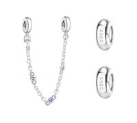 Doyafer Esterlina TapóN Charms Cadena De Seguridad Conjunto Cadena De Cuentas 925 Plata De Charm De Silicona De Plata Para Pulseras Mujeres Cuentas Amigos Regalo Familiar