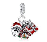 Doyafer Santa Claus Regalo Casa De Navidad Tres Piezas Colgante Conjunto 925 Charms Plata Esterlina Compatible Con Las Mujeres Pulsera Collar Regalos Navidad Para Amigos Familia