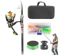 doyandader Combo De Caña De r Y Carrete - Caña De r Ligera Y Resistente - Equipo Embarcación Kayak Muelle Río Camping Viaje Portátil