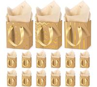 DOYIDE 30 bolsas de regalo pequeñas con asas, mini bolsas de regalo de papel de 4 x 2.7 x 4.5 pulgadas, pequeñas bolsas de regalo de fiesta con pañuelos y etiqueta, bolsas de bienvenida para Navidad,