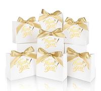 DOYIDE Paquete de 100 bolsas pequeñas de regalo de agradecimiento, 4.5 x 1.8 x 3.9 pulgadas, cajas de regalo de fiesta con cinta de lazo, pequeñas bolsas de regalo de papel con impresión de lámina
