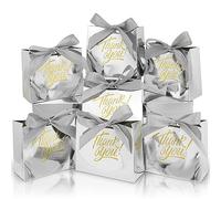 DOYIDE Paquete de 100 bolsas pequeñas de regalo de agradecimiento, 4.5 x 1.8 x 3.9 pulgadas, cajas de regalo de fiesta con cinta de lazo, pequeñas bolsas de regalo de papel con impresión de lámina