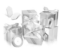 DOYIDE Paquete de 100 cajas de regalo pequeñas, cajas de regalo de 2 x 2 x 2 pulgadas, cajas de regalo de papel plateado con tapas para regalos, manualidades, cajas de cupcakes, regalos, cajas de