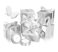 DOYIDE Paquete de 100 cajas de regalo pequeñas, cajas de regalo de 3 x 3 x 3 pulgadas, cajas de regalo de papel plateado con tapas para regalos, manualidades, cajas de cupcakes, regalos, cajas de