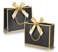 DOYIDE Paquete de 2 bolsas de regalo de agradecimiento con asas, bolsas de regalo de papel de 9 x 7 x 3.1 pulgadas con cinta de lazo, bolsas de regalo de fiesta negras para cualquier cumpleaños, boda