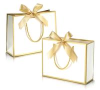 DOYIDE Paquete de 2 bolsas de regalo de agradecimiento con asas, bolsas de regalo de papel de 9 x 7 x 3.1 pulgadas con cinta de lazo, bolsas de regalo de fiesta blancas para cualquier cumpleaños, boda