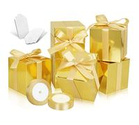 DOYIDE Paquete de 50 cajas de regalo pequeñas, cajas de regalo de papel dorado de 2 x 2 x 2 con tapas para regalos, manualidades, cajas de cupcakes, regalos, cajas de dulces para bodas, fiestas,