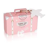 DOYIDE Paquete de 50 mini cajas de recuerdo de maleta, cajas de dulces para fiestas, cajas de regalo de papel kraft vintage con etiquetas y cordel de yute para fiestas temáticas de viajes, despedidas