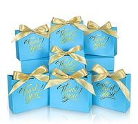 DOYIDE Paquete de 60 bolsas pequeñas de regalo de agradecimiento, 4.5 x 1.8 x 3.9 pulgadas, bolsas de regalo de fiesta con cinta de lazo, pequeñas bolsas de regalo de papel con lámina dorada impresa,