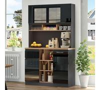 Doyisy 105 × 45 × 185 cm, moderno armario de cocina, buffet, aparador, puertas brillantes, tiradores de metal, estantes ajustables, cajones, espacio de almacenamiento abierto, protección antivuelco