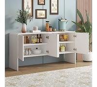 Doyisy Aparador de almacenamiento grande estilo minimalista con 4 puertas y dispositivo de retroceso para salón y entrada 152,5 x 40 x 76,5 cm (blanco)