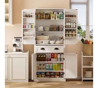Doyisy Armario de almacenamiento de 182 cm, 4 puertas y 1 cajón, 2 puertas con estantes, 6 compartimentos de almacenamiento y 4 estantes ajustables de 80 x 40 x 182 cm (blanco)
