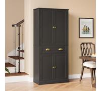Doyisy Armario de almacenamiento de 182 cm, 4 puertas y 1 cajón, 2 puertas con estantes, 6 compartimentos de almacenamiento y 4 estantes ajustables de 80 x 40 x 182 cm (negro)