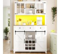 Doyisy Armario de cocina (105 x 38,4 x 180 cm), armario alto de cocina buffet, armario de bufé con estantes ajustables, aparador con iluminación LED, colores de luz variables (blanco)