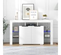 Doyisy Armario de cocina LED de alto brillo, armario de cocina, armario de buffet, servido con luces LED, armario de buffet de alto brillo con 4 estantes de cristal y 2 puertas, vitrina para sala de