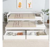 Doyisy Cama individual y doble, cama deslizante con ruedas inferiores, con 2 cajones de MDF, marco de madera maciza, blanco (200 x 90 cm/190 x 90 cm)