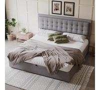 Doyisy Cama tapizada con 3 cajones, cama hidráulica con puntos de tracción en cabecero, somier, cama doble, gran espacio de almacenamiento, 180 x 200 cm, lino, gris