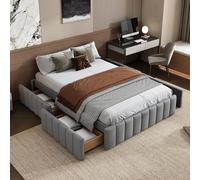 Doyisy Cama tapizada de 140 x 200 cm, marco de cama individual doble, cama de diseño con somier (sin colchón), sin cabecero, estilo minimalista (gris)