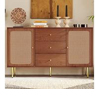 Doyisy Cómoda con 2 puertas y 3 cajones, de ratán con cajón, estante ajustable, para salón o dormitorio, nogal (150 x 40 x 90 cm)