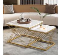 Doyisy Elegante juego de mesas de café de 2 piezas, mesas cuadradas de 60 x 60 x 45 cm y 45 x 45 x 40 cm, aspecto de mármol brillante, patas ajustables en altura, soporta hasta 30 kg, mesa de centro