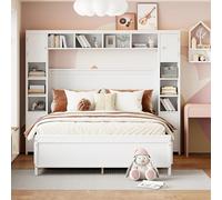 Doyisy Estructura de cama con espacio de almacenamiento 140 x 200, con 4 cajones y armario de almacenamiento grande, cama doble de madera maciza con somier (blanco)