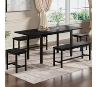 Doyisy Juego de mesa de comedor (con mesa de comedor, 4 sillas), mesa de comedor plegable, 160/120 x 70 x 75 cm, capacidad para 6 personas, mesa de comedor extensible multifuncional, sillas de comedor