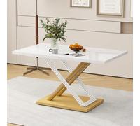 Doyisy Mesa de comedor blanca para 4 personas con aspecto de mármol, patas ajustables, mesa de cocina moderna para comedor y cocina, 140 x 80 x 75 cm