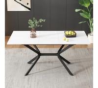 Doyisy Mesa de comedor extensible blanca 120/160 x 80 cm, patas de metal negro, mesa de comedor rectangular blanca, adecuada para cuatro a seis personas