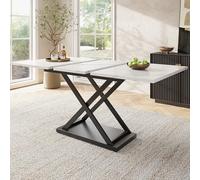 Doyisy Mesa de comedor telescópica (120-160 x 80 cm), mesa de comedor extensible, mesa de cocina que ahorra espacio, patas de hierro cruzadas negras, para cocina y salón (mármol blanco)