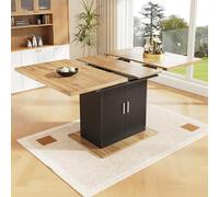 Doyisy Mesa de comedor telescópica (140 x 70 cm), mesa de comedor extensible con estante, mesa de cocina con tres niveles de estante, para cocina y sala de estar, natural+negro