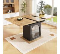 Doyisy Mesa de comedor telescópica (140 x 80 cm), mesa de comedor extensible con estante, ahorra espacio, con tres estantes, para cocina y salón (natural+negro)