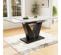 Doyisy Mesa de comedor telescópica (99-159 x 75 cm), mesa de comedor extensible, ahorra espacio, mesa de comedor de cocina ancha, mesa de trabajo ancha, mesa blanca con forma de V