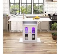 Doyisy Moderna mesa de comedor plegable con iluminación LED y función de cambio de color ajustable, con espacio de almacenamiento integrado, mesa extensible máxima 140 × 78 cm (blanco)