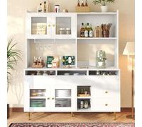 Doyisy Mueble alto para restaurante (145 x 39 x 171 cm) con puerta de cristal Changhong, estante para copas de vino, almacenamiento multicapa, adecuado para restaurantes (blanco elegante con