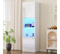 Doyisy Vitrina de alto brillo con iluminación LED, 1 estante de cristal, 45 x 35 x 160 cm, vitrinas, armarios altos, armarios de almacenamiento, color blanco