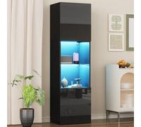 Doyisy Vitrina de alto brillo con iluminación LED, 1 estante de cristal, 45 x 35 x 160 cm, vitrinas, armarios altos, armarios de almacenamiento, color negro