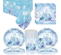 Doyomtoy 61 Piece Ice Castle Party Tableware Set con vasos, servilletas, platos y manteles para fiestas de cumpleaños, Navidad, bodas para 20 invitados!