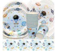 Doyomtoy 61 Piezas Decoración Astronauta para Cumpleaños - Vajilla Espacial con Platos, Tazas y Servilletas para Fiesta y Baby Shower