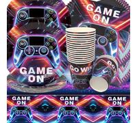 Doyomtoy 61 Piezas Vajilla y Decoración de Cumpleaños para Videojuegos - Platos, Servilletas y Vasos para Fiesta de Niños