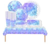 Doyomtoy 61PCS Juego de Vajilla para Fiesta de Frozen, Elsa, Anna Decoración, Vajilla para Fiesta de Cumpleaños de Niños, Cumpleaños de Frozen