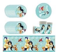 Doyomtoy 61Pcs Princesa jazmín Suministros para Fiestas,Princesa Vajilla de Fiesta , Juego Incluye Mantel, Platos, Vasos y servilletas para Baby Shower, Boda, Fiesta de cumpleaños (20 Invitados).