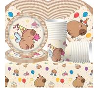 Doyomtoy Capybara Serve - Juego de vajilla para fiesta de cumpleaños para 20 invitados, mantel de fiesta, platos, tazas, servilletas para accesorios de fiesta de cumpleaños