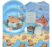 Doyomtoy Capybara Serve - Juego de vajilla para fiesta de cumpleaños para 20 invitados, mantel de fiesta, platos, tazas, servilletas para accesorios de fiesta de cumpleaños