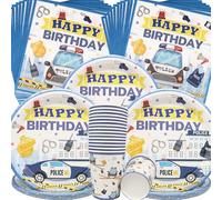 Doyomtoy Decoración de Fiesta de la Policía,60Pz Vajilla para Fiestas de Cumpleaños Platos Tazas Servilletas Articulos para Fiestas de Policia para Fiestas de Cumpleaños de Niños Baby Shower