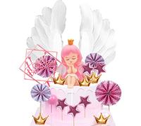 Doyomtoy Decoración para tartas de cumpleaños, corona de ángel, estrellas, alas de ángel, decoración para tartas, decoración para tartas Happy Birthday topper,nube y estrellas