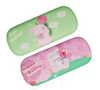 Doyomtoy Funda rígida de 2 piezas para gafas, funda para gafas, regalo de cumpleaños infantil, para niños y niñas, color rosa y verde, talla universal