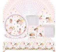 Doyomtoy Juego de 61 vajilla de fiesta de hadas para cumpleaños de niño y niña, platos y toallas para decoración de fiesta (20 invitados)