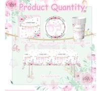 Doyomtoy Juego de vajilla de 61 piezas para fiesta de revelación de género, vajilla de baby shower, fiesta de bautizo de niñas, incluyendo servilletas, vasos de papel, platos de papel y manteles, apto