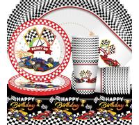 Doyomtoy Juego de vajilla de 61 piezas para fiestas de carreras, fiesta de cumpleaños, decoración de fiestas, servilletas, vasos de papel, platos de papel y mantel, para 20 invitados