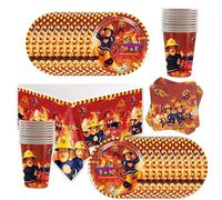 Doyomtoy Juego de vajilla de cumpleaños Juego de vajilla de fiesta de Fireman Sam 61 piezas Fireman Party - Platos Tazas Manteles Servilletas de papel